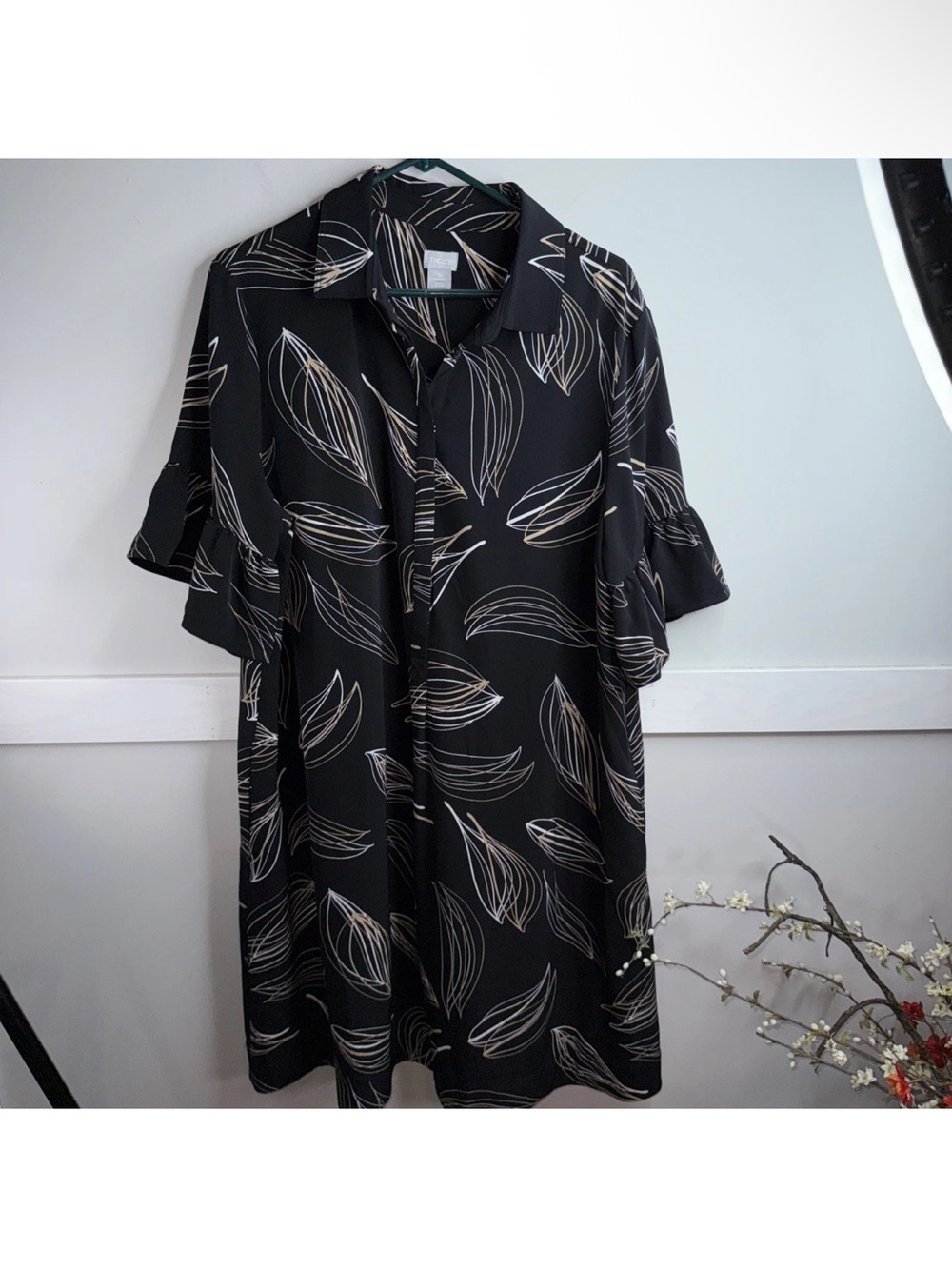 Chicos Tahiti Flounce Sleeve Pockets Minimalist Popover Shift Dress 3 (XL)